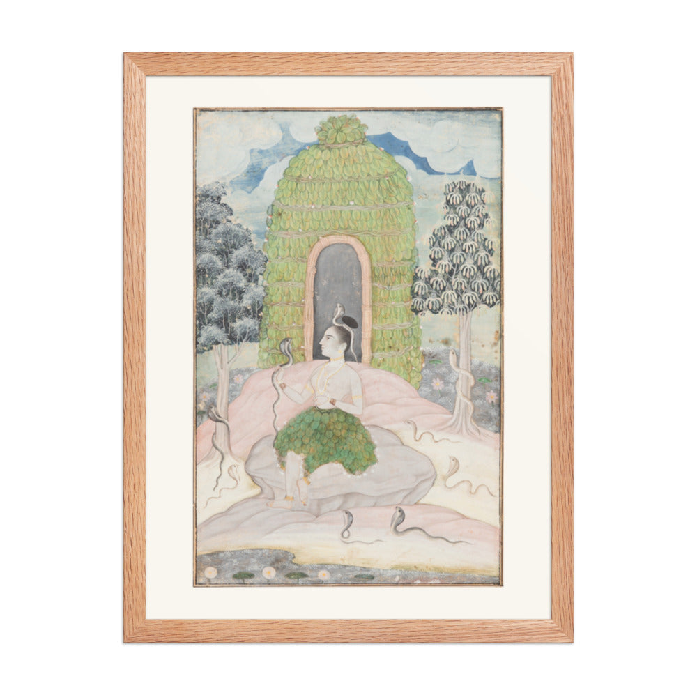 Ascetic Princess with Snakes in a Wilderness: Asavari — Restored Rajput Wall Art — view 3