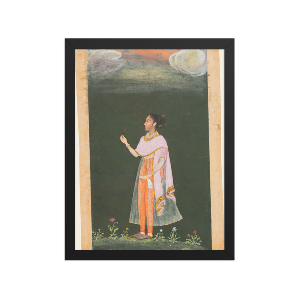 Royal Woman Holding a Flower — Restored Rajput Wall Art — view 2