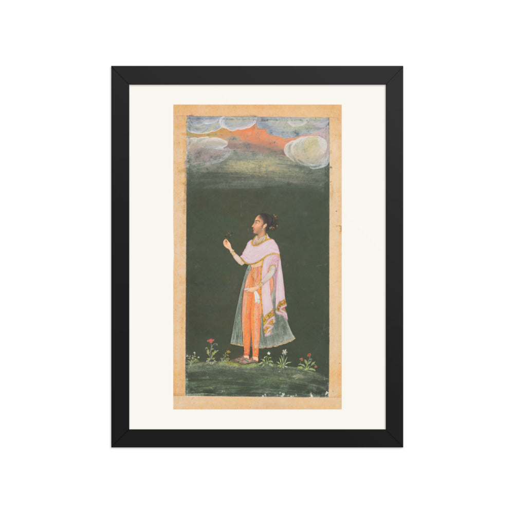 Royal Woman Holding a Flower — Restored Rajput Wall Art — view 2