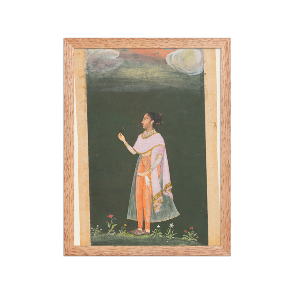 Royal Woman Holding a Flower — Restored Rajput Wall Art — view 4