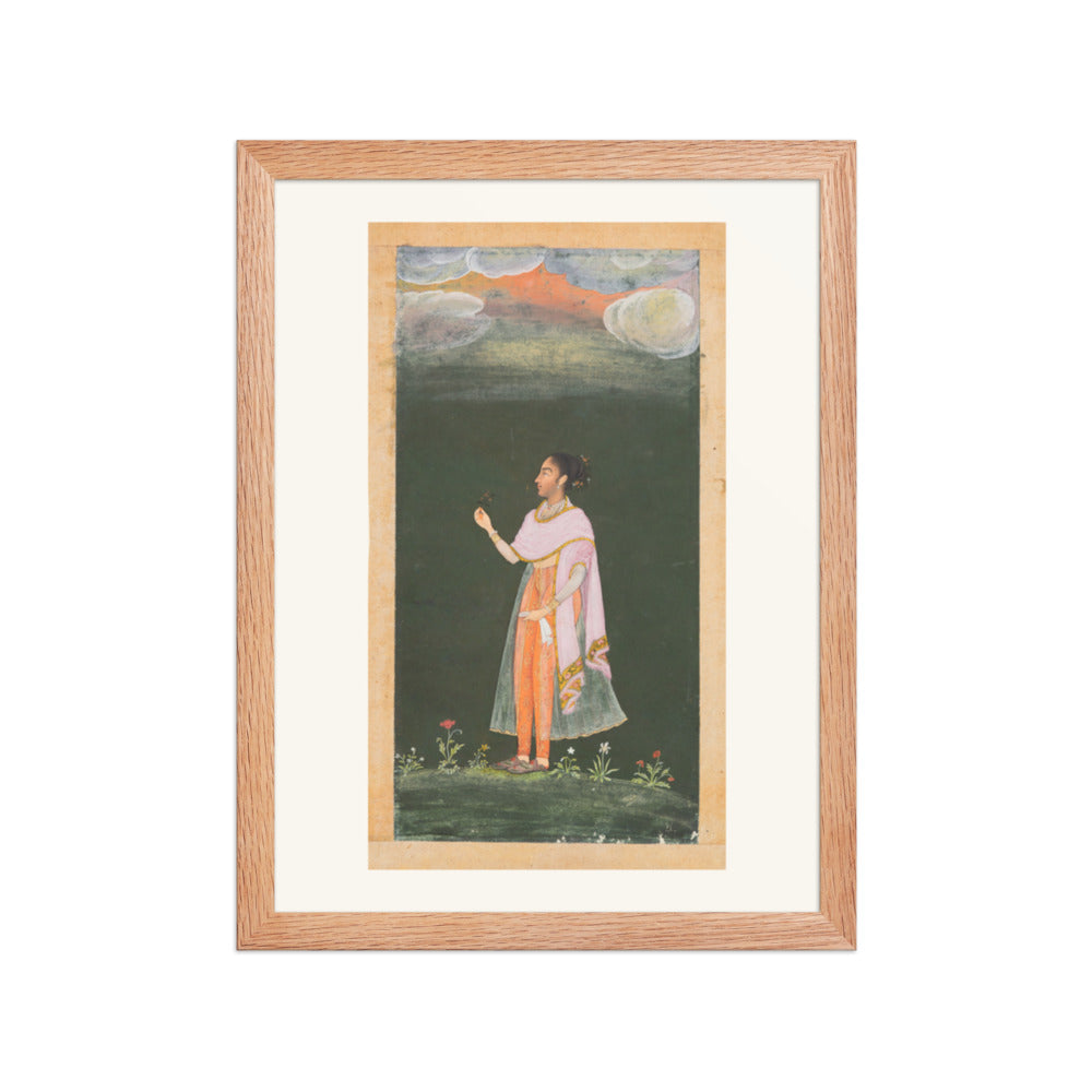 Royal Woman Holding a Flower — Restored Rajput Wall Art — view 4