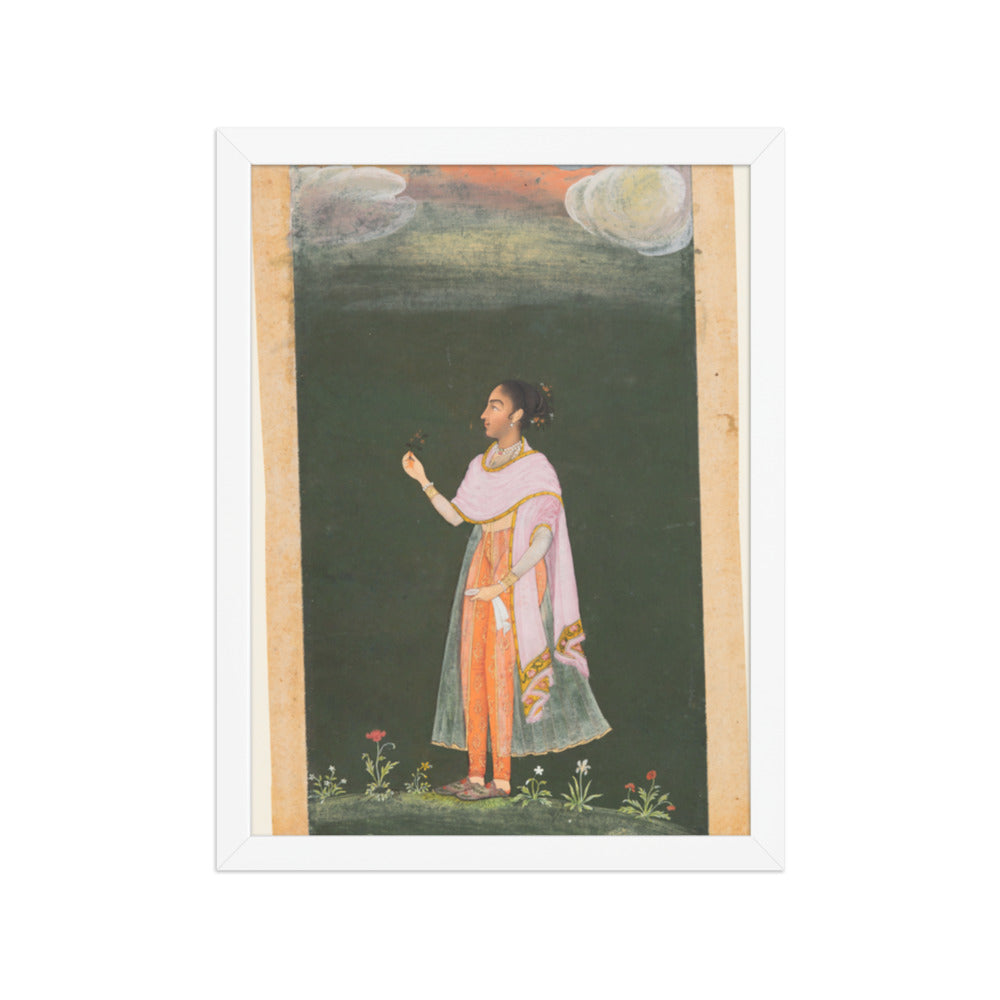 Royal Woman Holding a Flower — Restored Rajput Wall Art — view 6