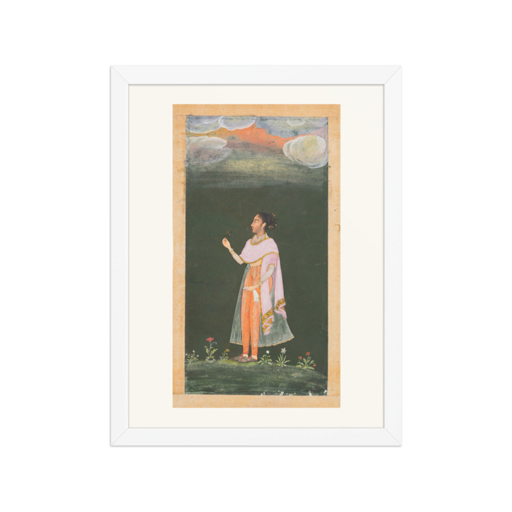 Royal Woman Holding a Flower — Restored Rajput Wall Art — view 6