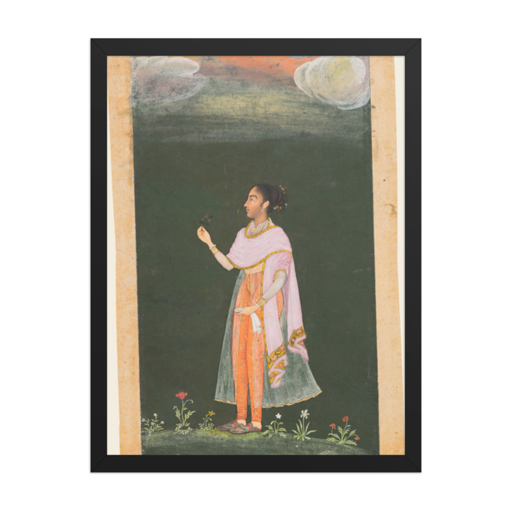 Royal Woman Holding a Flower — Restored Rajput Wall Art — view 1