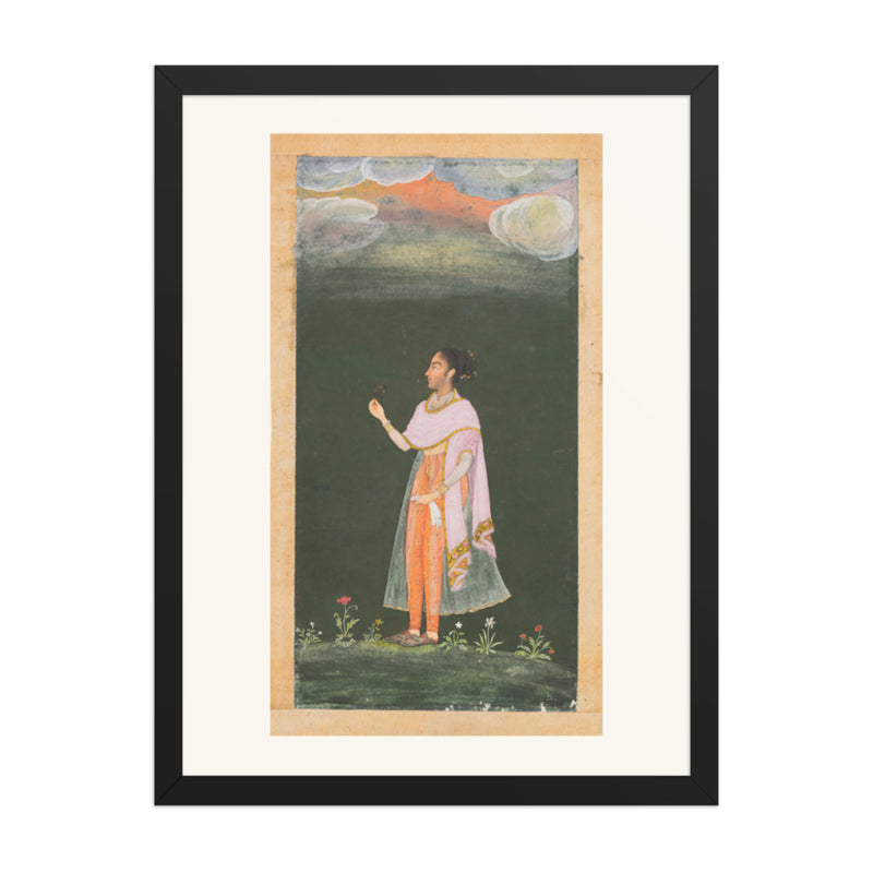 Royal Woman Holding a Flower — Restored Rajput Wall Art