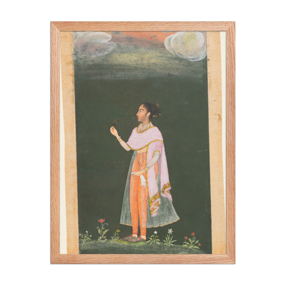 Royal Woman Holding a Flower — Restored Rajput Wall Art — view 3