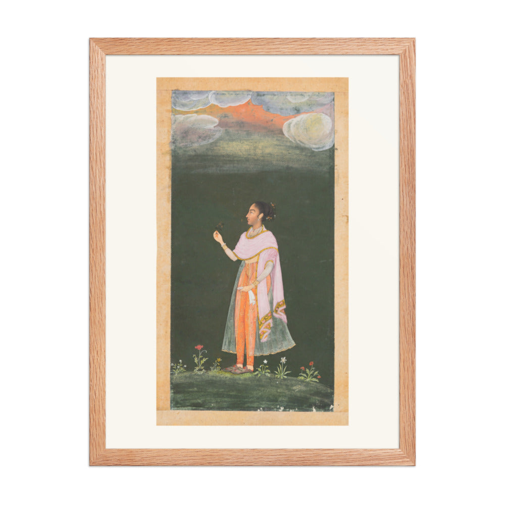 Royal Woman Holding a Flower — Restored Rajput Wall Art — view 3
