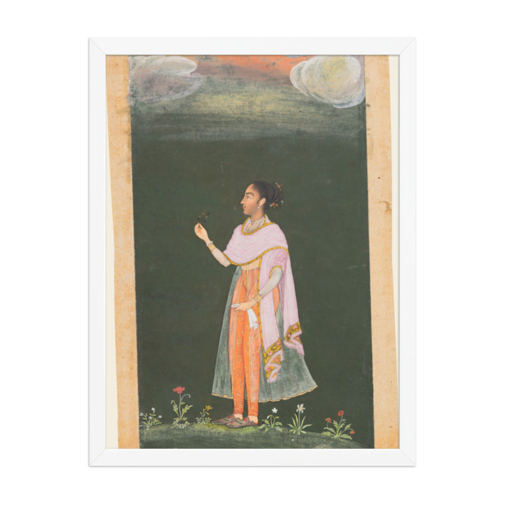 Royal Woman Holding a Flower — Restored Rajput Wall Art — view 5