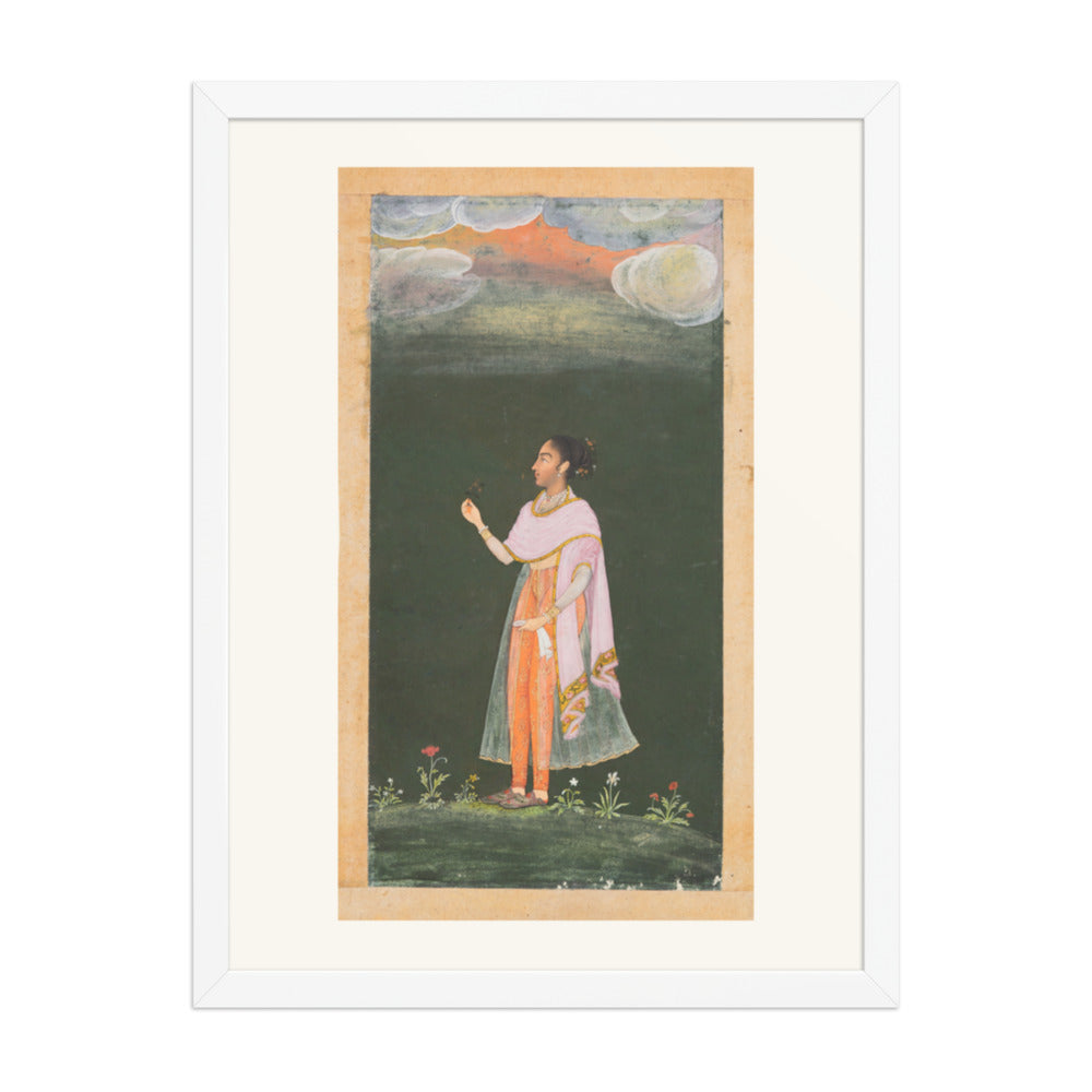 Royal Woman Holding a Flower — Restored Rajput Wall Art — view 5
