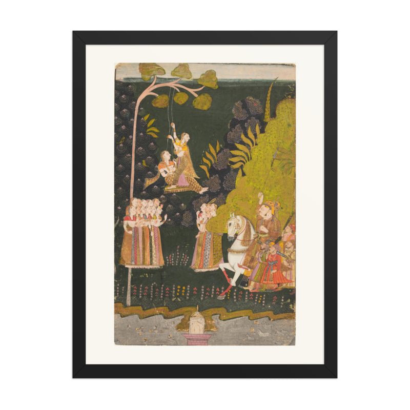 Maharaja Abhai Singh at the Teej Festival — Restored Rajput Wall Art
