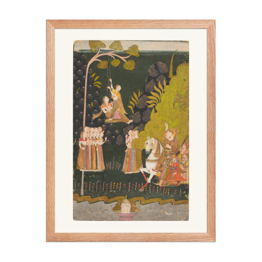 Maharaja Abhai Singh at the Teej Festival — Restored Rajput Wall Art — view 3