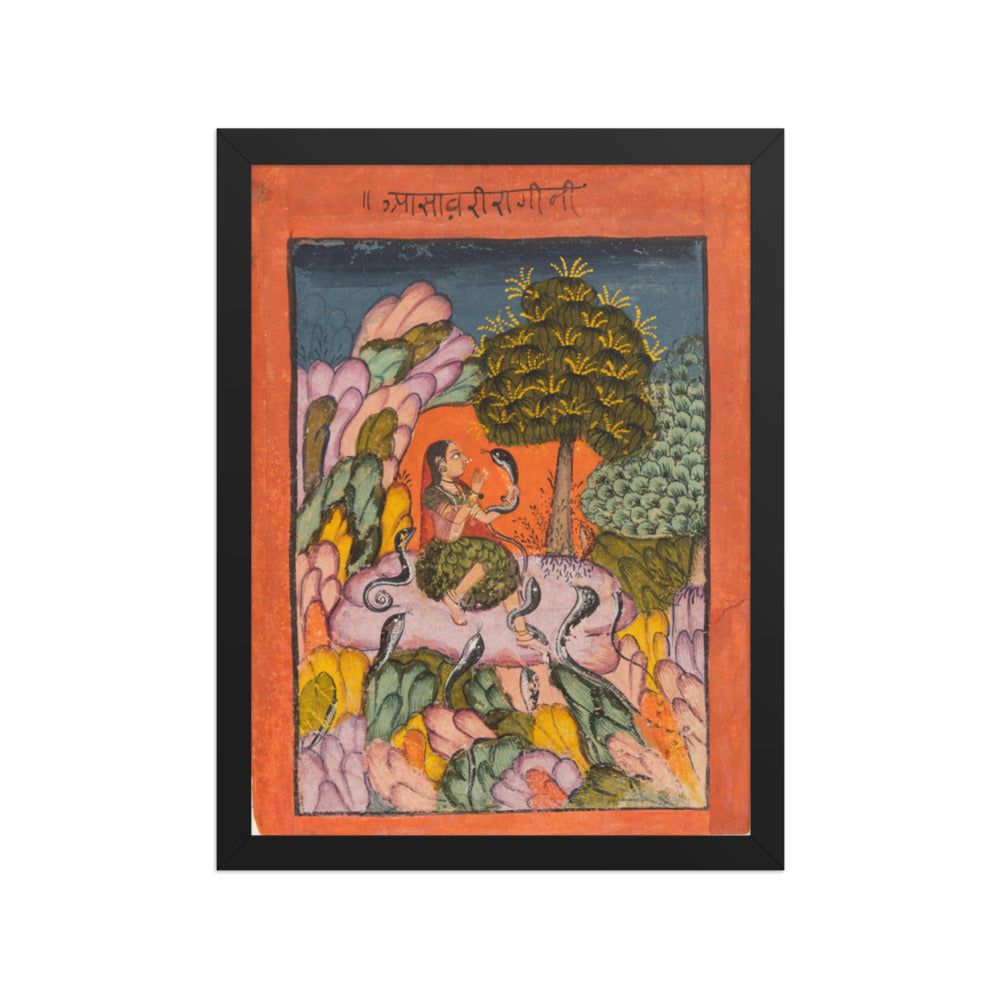 A Woman Charms Snakes in the Wilderness: Asavari Ragini, from a Ragamala — Restored Rajput Wall Art — view 2