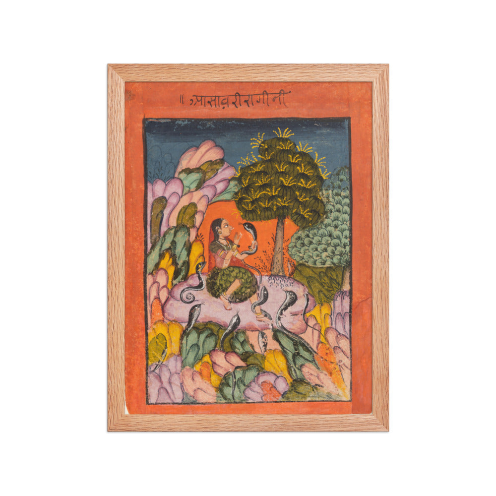 A Woman Charms Snakes in the Wilderness: Asavari Ragini, from a Ragamala — Restored Rajput Wall Art — view 4