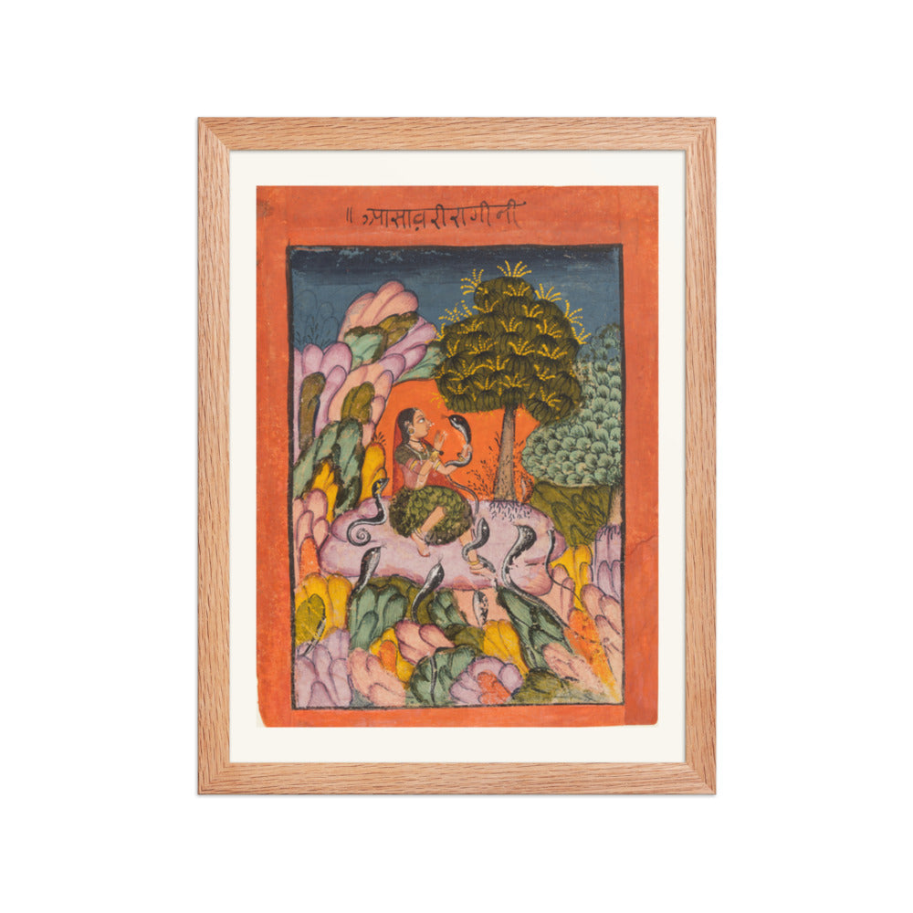 A Woman Charms Snakes in the Wilderness: Asavari Ragini, from a Ragamala — Restored Rajput Wall Art — view 4
