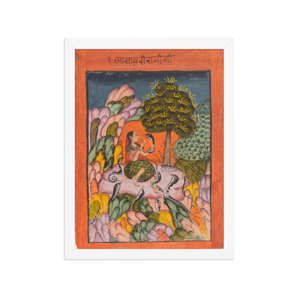 A Woman Charms Snakes in the Wilderness: Asavari Ragini, from a Ragamala — Restored Rajput Wall Art — view 6
