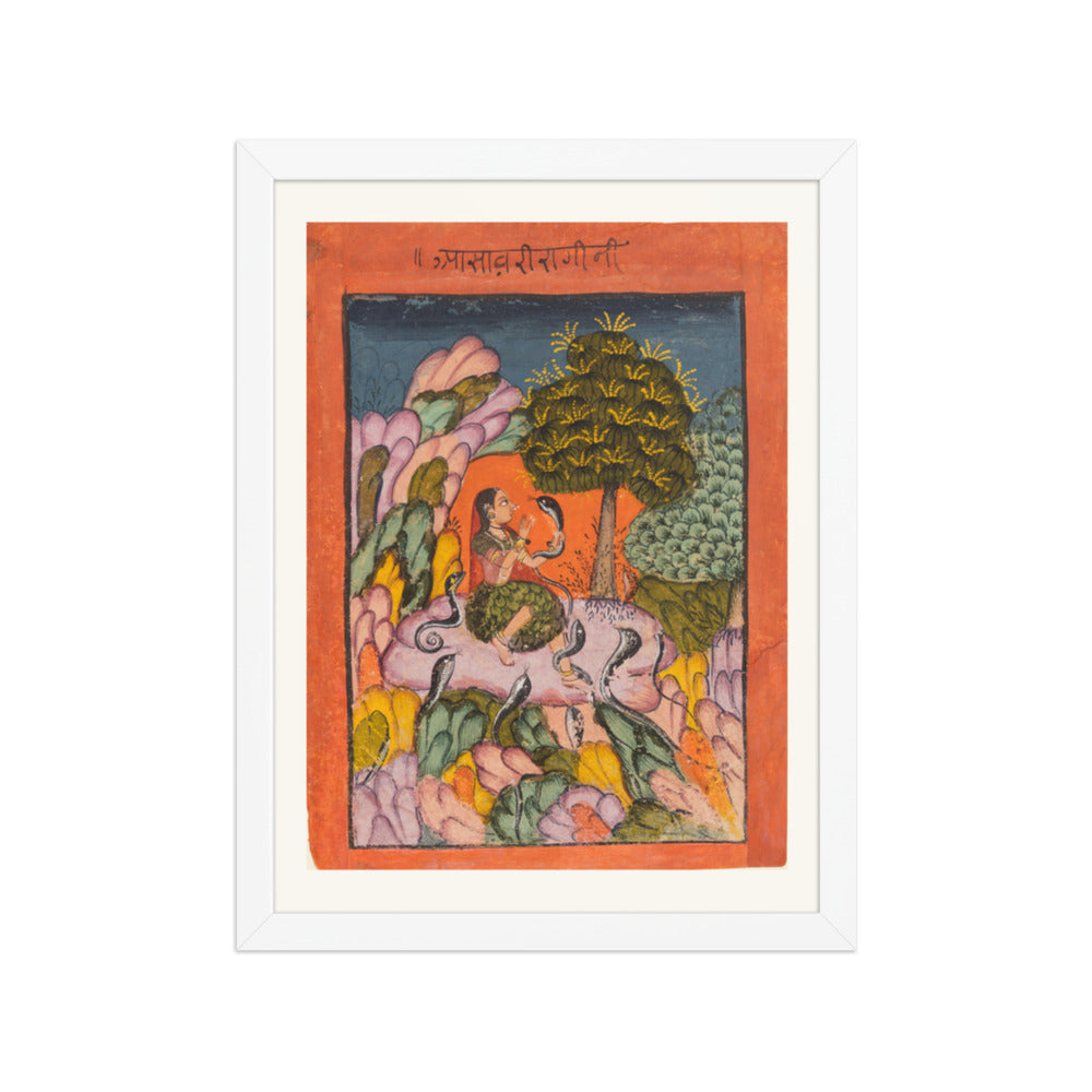 A Woman Charms Snakes in the Wilderness: Asavari Ragini, from a Ragamala — Restored Rajput Wall Art — view 6