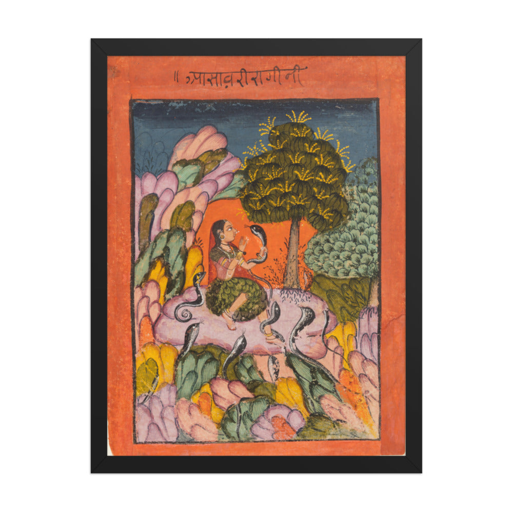 A Woman Charms Snakes in the Wilderness: Asavari Ragini, from a Ragamala — Restored Rajput Wall Art — view 1