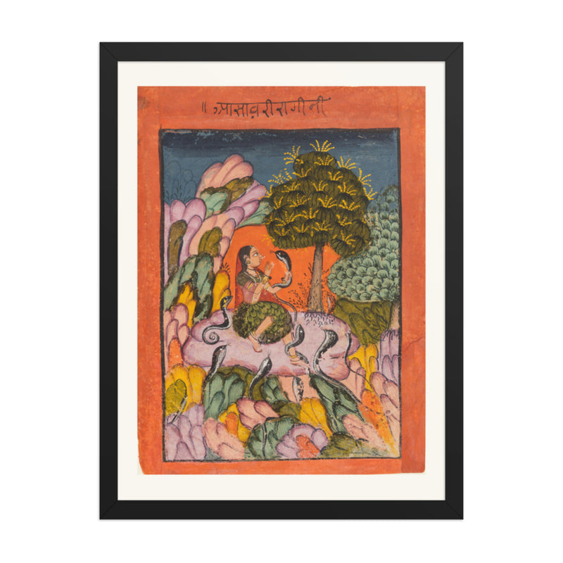 A Woman Charms Snakes in the Wilderness: Asavari Ragini, from a Ragamala — Restored Rajput Wall Art