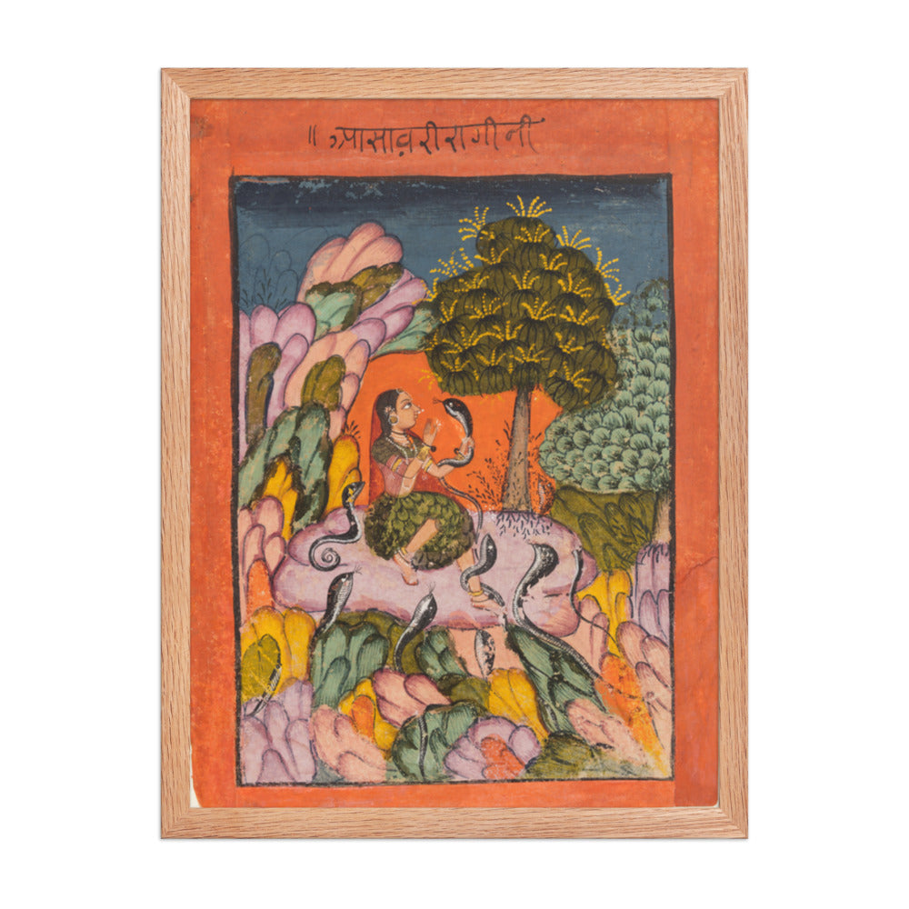 A Woman Charms Snakes in the Wilderness: Asavari Ragini, from a Ragamala — Restored Rajput Wall Art — view 3