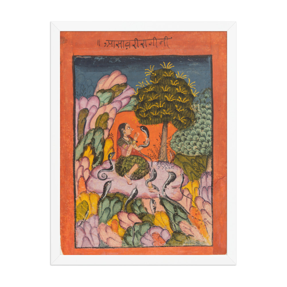 A Woman Charms Snakes in the Wilderness: Asavari Ragini, from a Ragamala — Restored Rajput Wall Art — view 5
