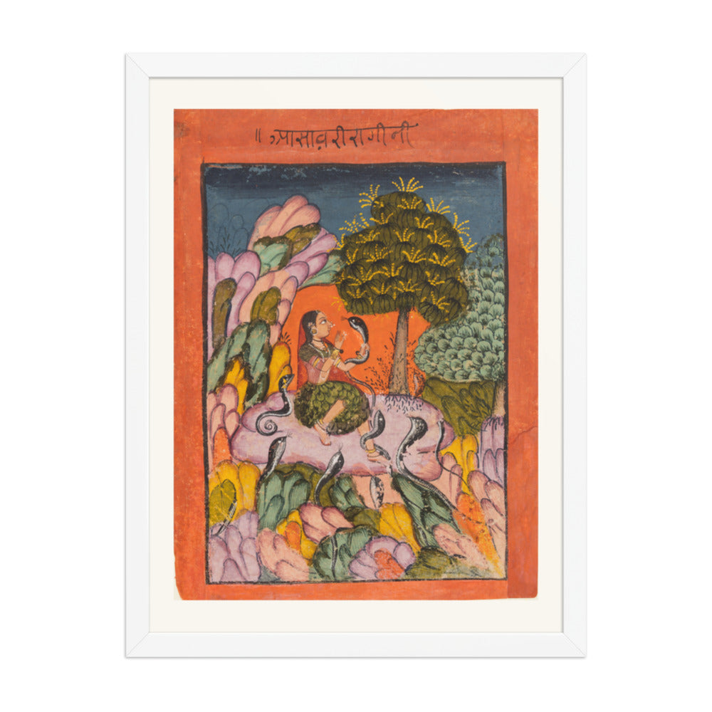 A Woman Charms Snakes in the Wilderness: Asavari Ragini, from a Ragamala — Restored Rajput Wall Art — view 5