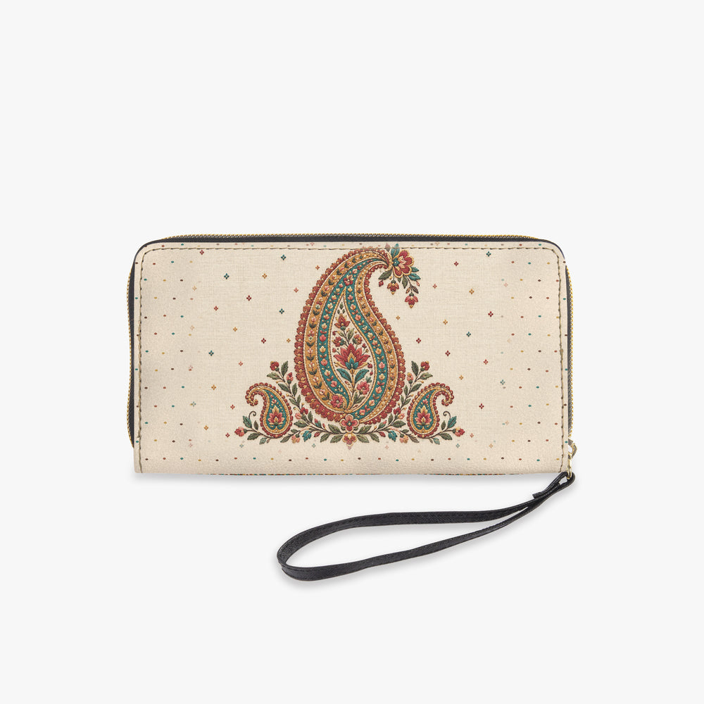 Embroidered Buta — Ivory Wristlet Clutch Wallet — view 5