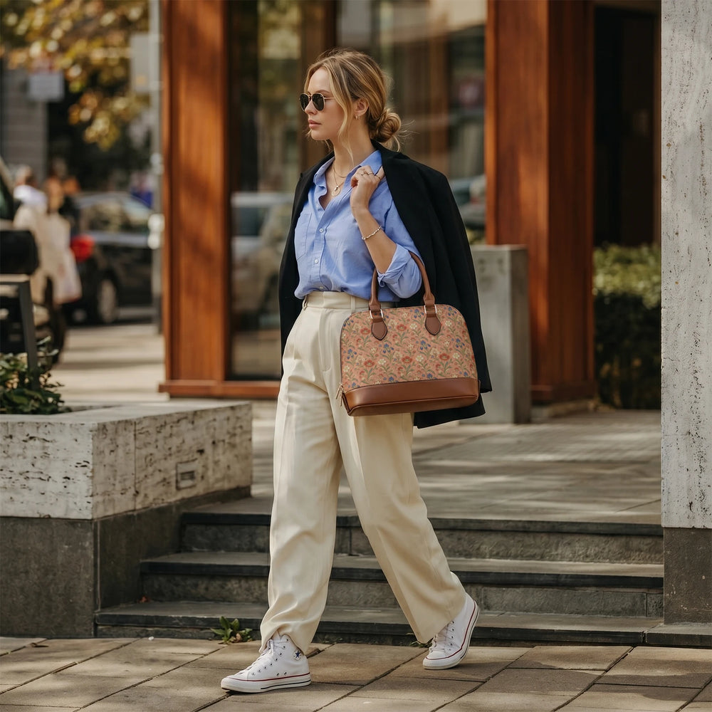 Hashiya Flowers — Apricot Dome Handbag — view 8