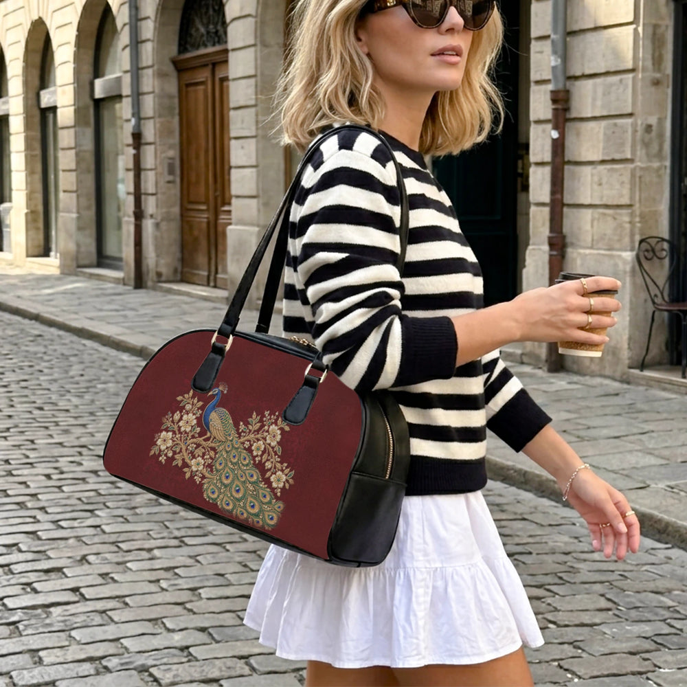 Zardozi Peacock — Maroon & Gold Arch-Top Handbag — view 6