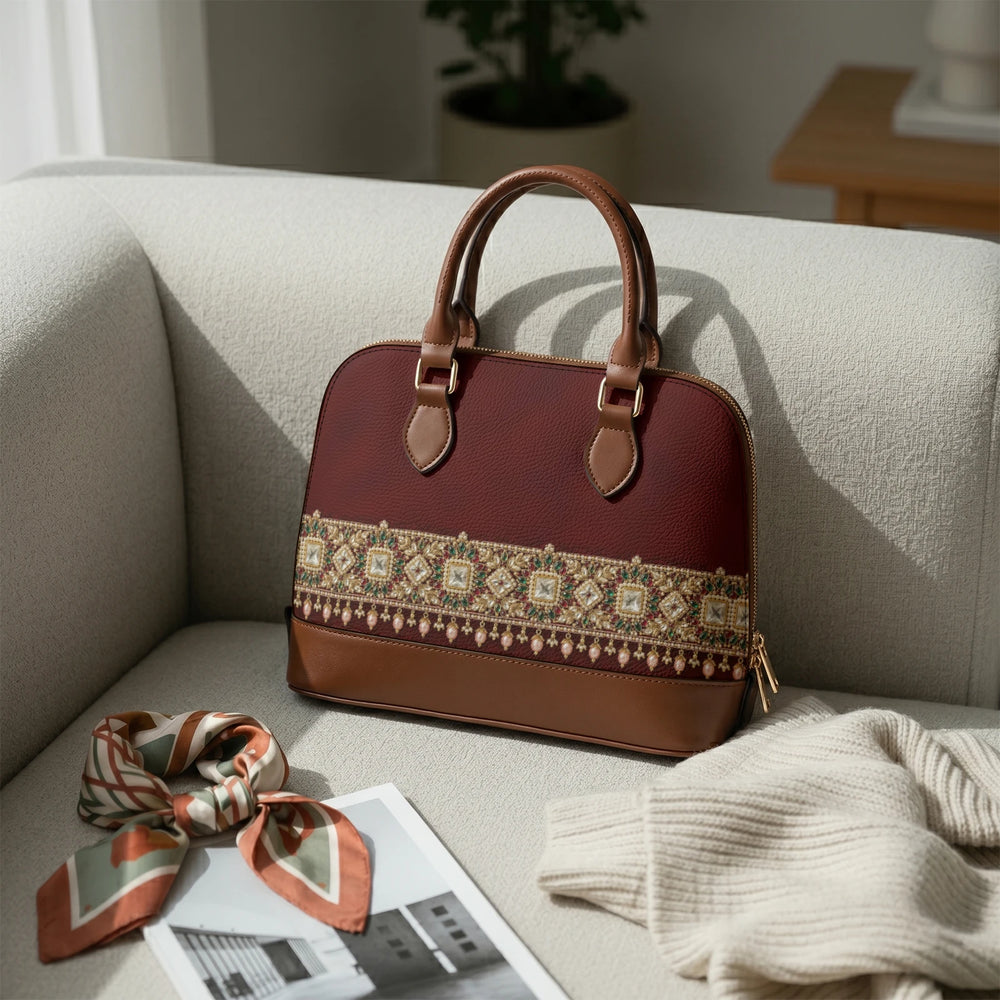 Kundan Potli — Maroon Velvet Dome Handbag — view 5