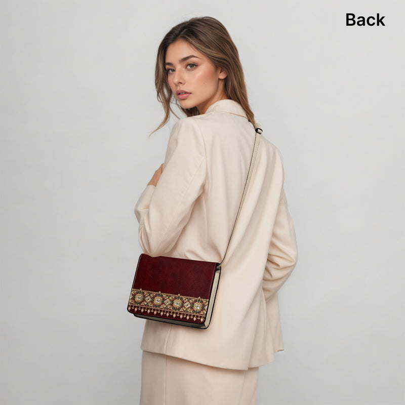 Kundan Potli — Maroon Velvet Book Crossbody Bag