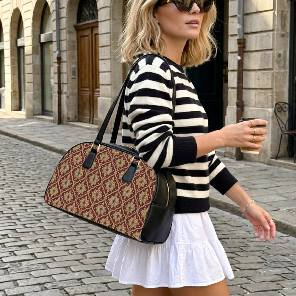 Shahi Zardozi — Wine & Gold Arch-Top Handbag — view 6