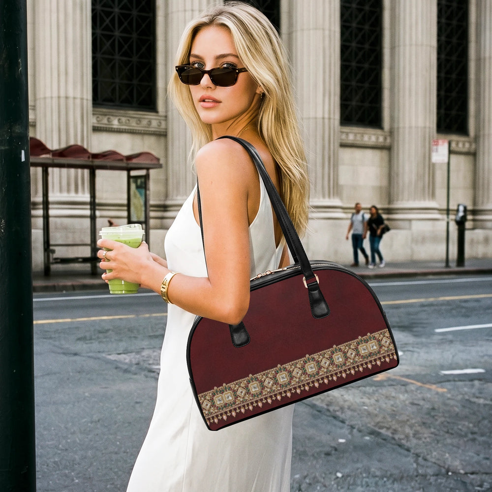 Kundan Potli — Maroon Velvet Arch-Top Handbag — view 5