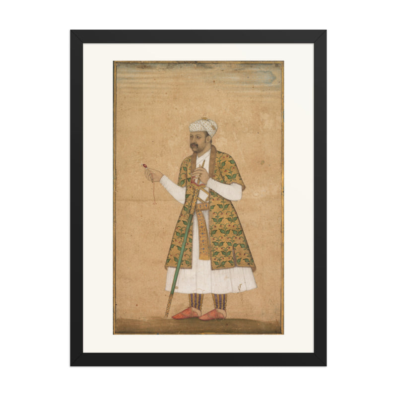 A Courtier Holding a Spinel, by Govardhan — Restored Mughal Wall Art