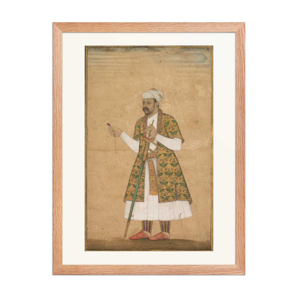 A Courtier Holding a Spinel, by Govardhan — Restored Mughal Wall Art — view 3