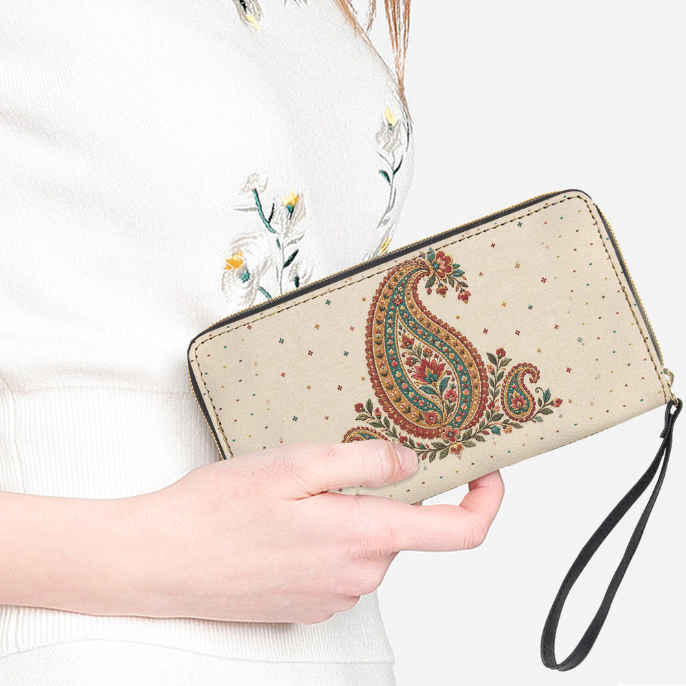 Embroidered Buta — Ivory Wristlet Clutch Wallet — view 2