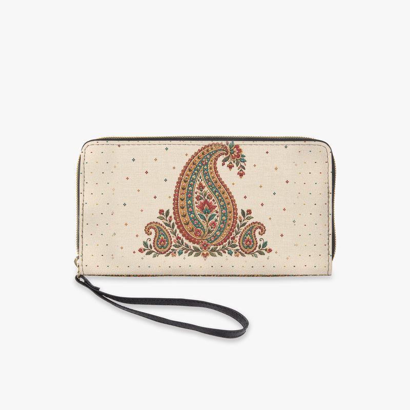 Embroidered Buta — Ivory Wristlet Clutch Wallet