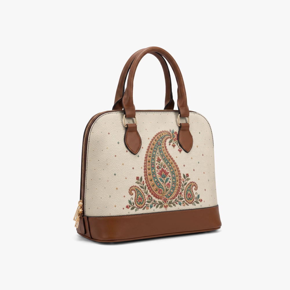Embroidered Buta — Ivory Dome Handbag — view 4