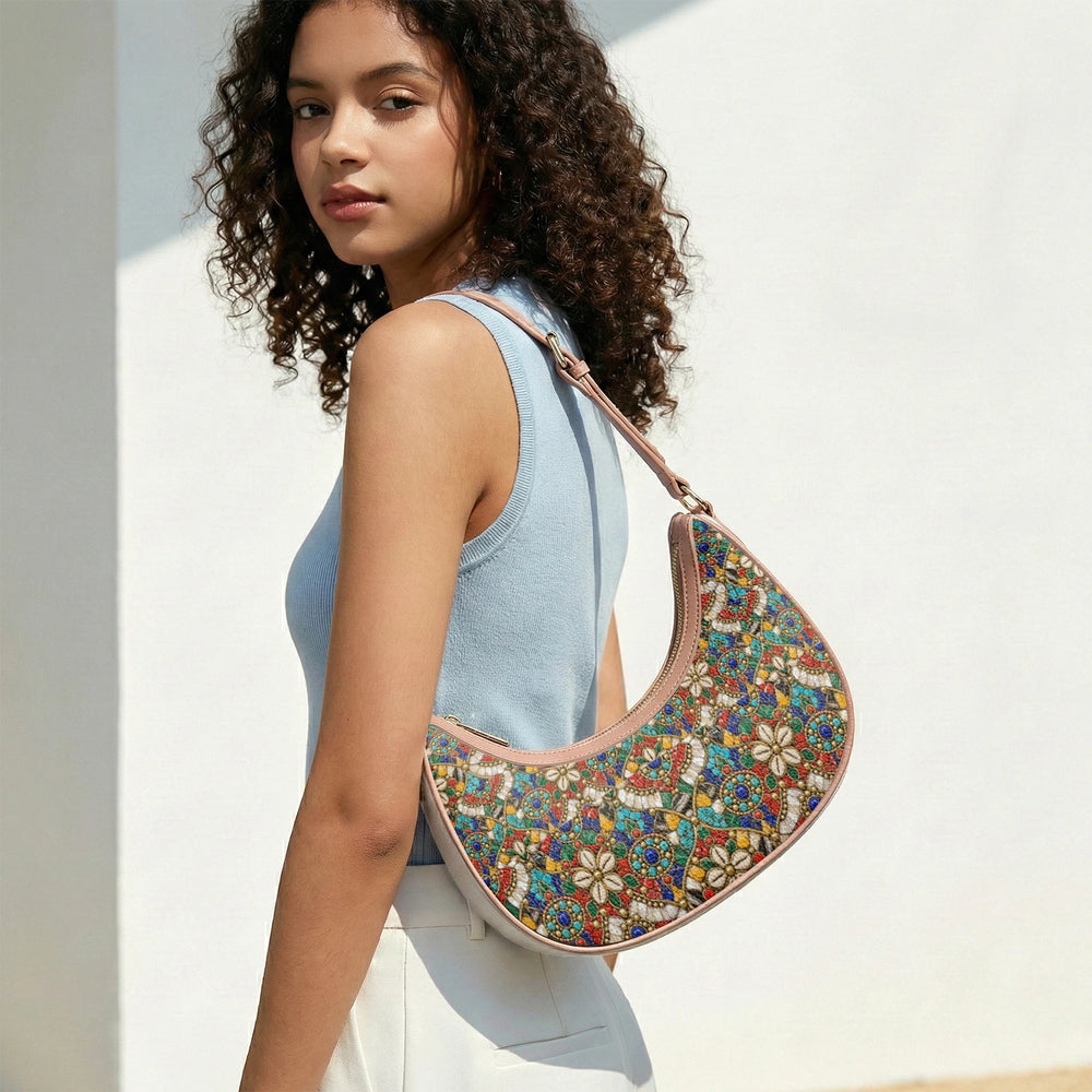 Stone Mosaic — Jewel Tones Crescent Shoulder Bag — view 13