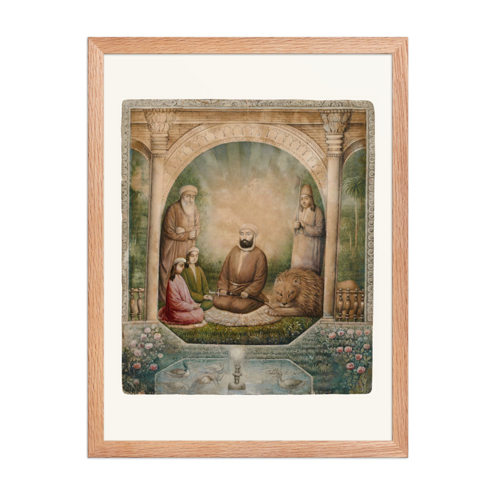A Sufi Assembly with a Lion | Restored Qajar Painting — view 5