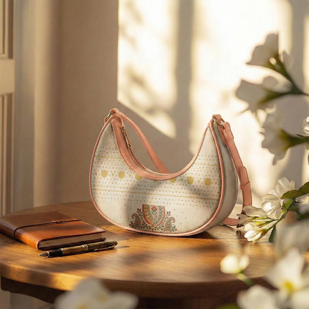 Embroidered Buta — Ivory Crescent Shoulder Bag — view 11