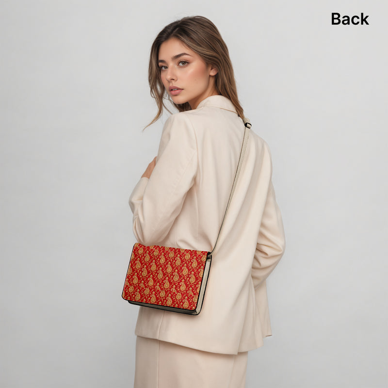 Zari Buti — Red & Gold Book Crossbody Bag
