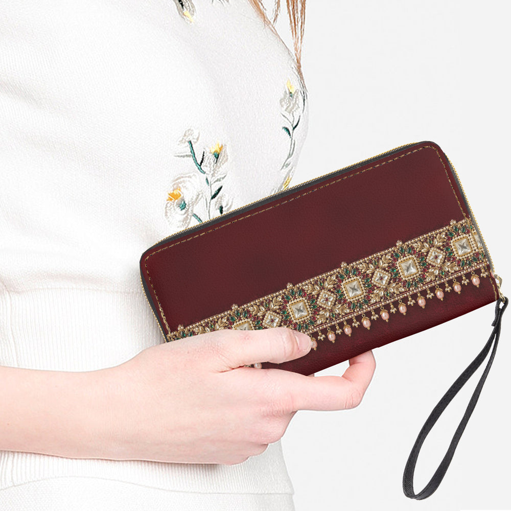 Kundan Potli — Maroon Velvet Wristlet Clutch Wallet — view 2