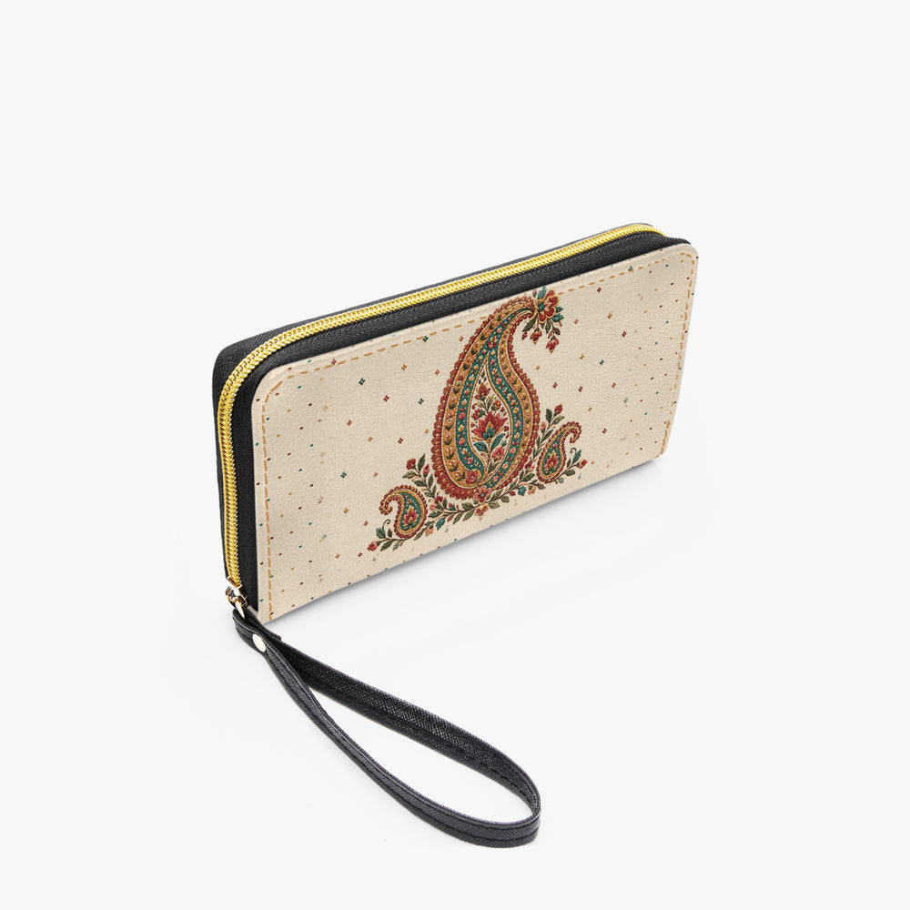 Embroidered Buta — Ivory Wristlet Clutch Wallet — view 4