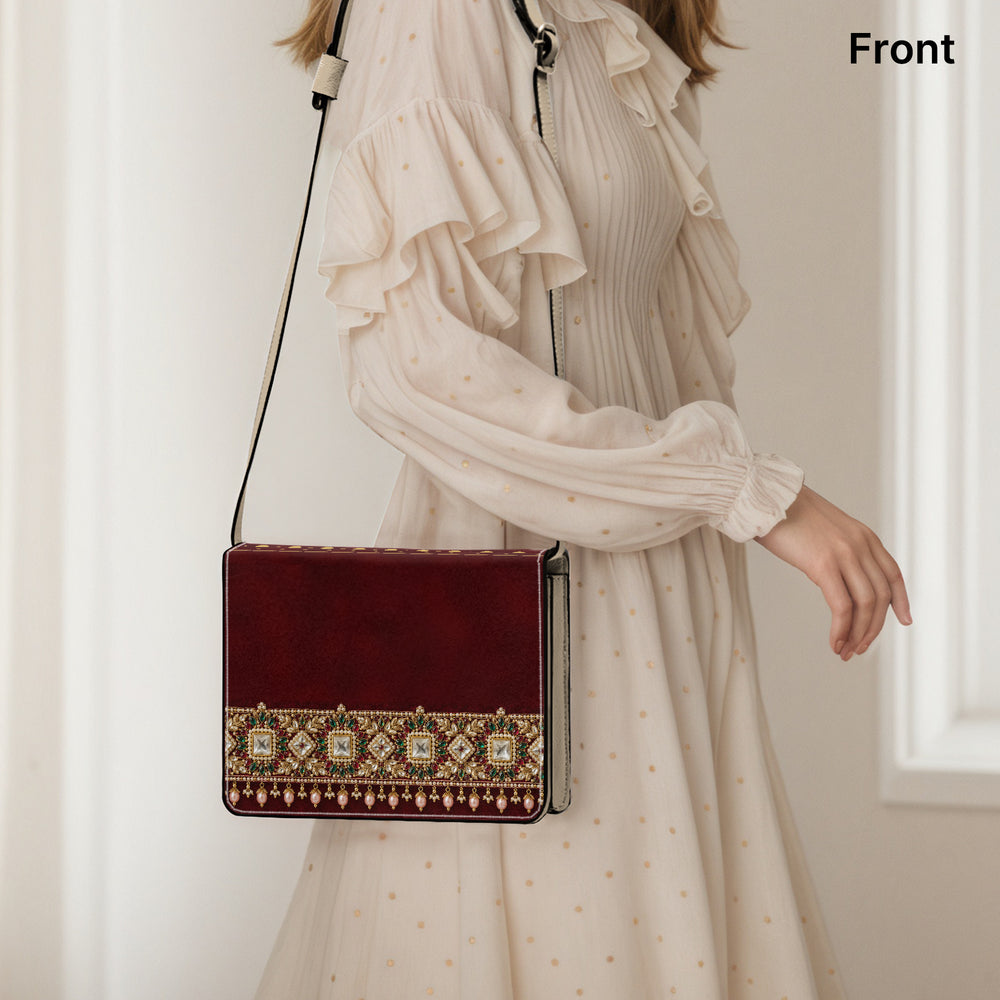 Kundan Potli — Maroon Velvet Book Crossbody Bag — view 6