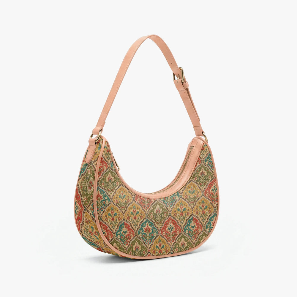 Mehrab Block Print — Ochre & Teal Crescent Shoulder Bag — view 3