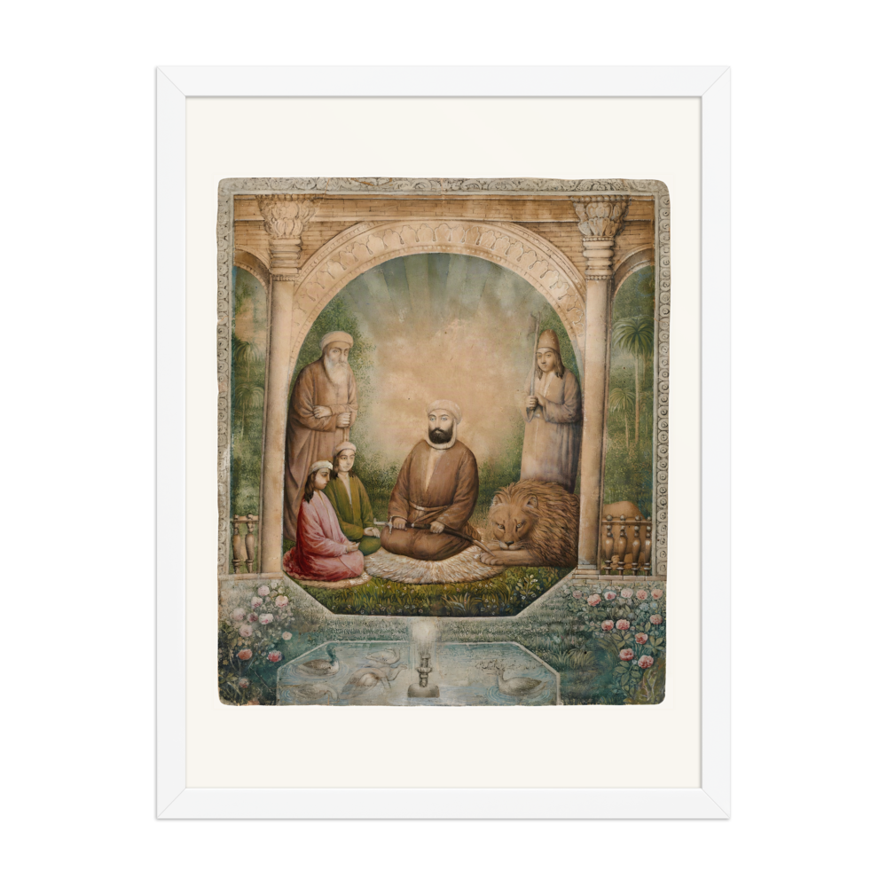 A Sufi Assembly with a Lion | Restored Qajar Painting — view 6
