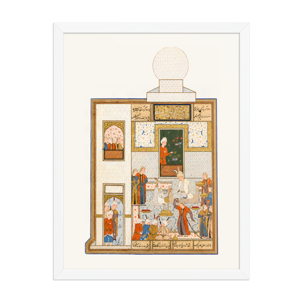 Bahram Visits the White Domed Pavilion — Khamsa of Nizami | Restored Persian Wall Art — view 6