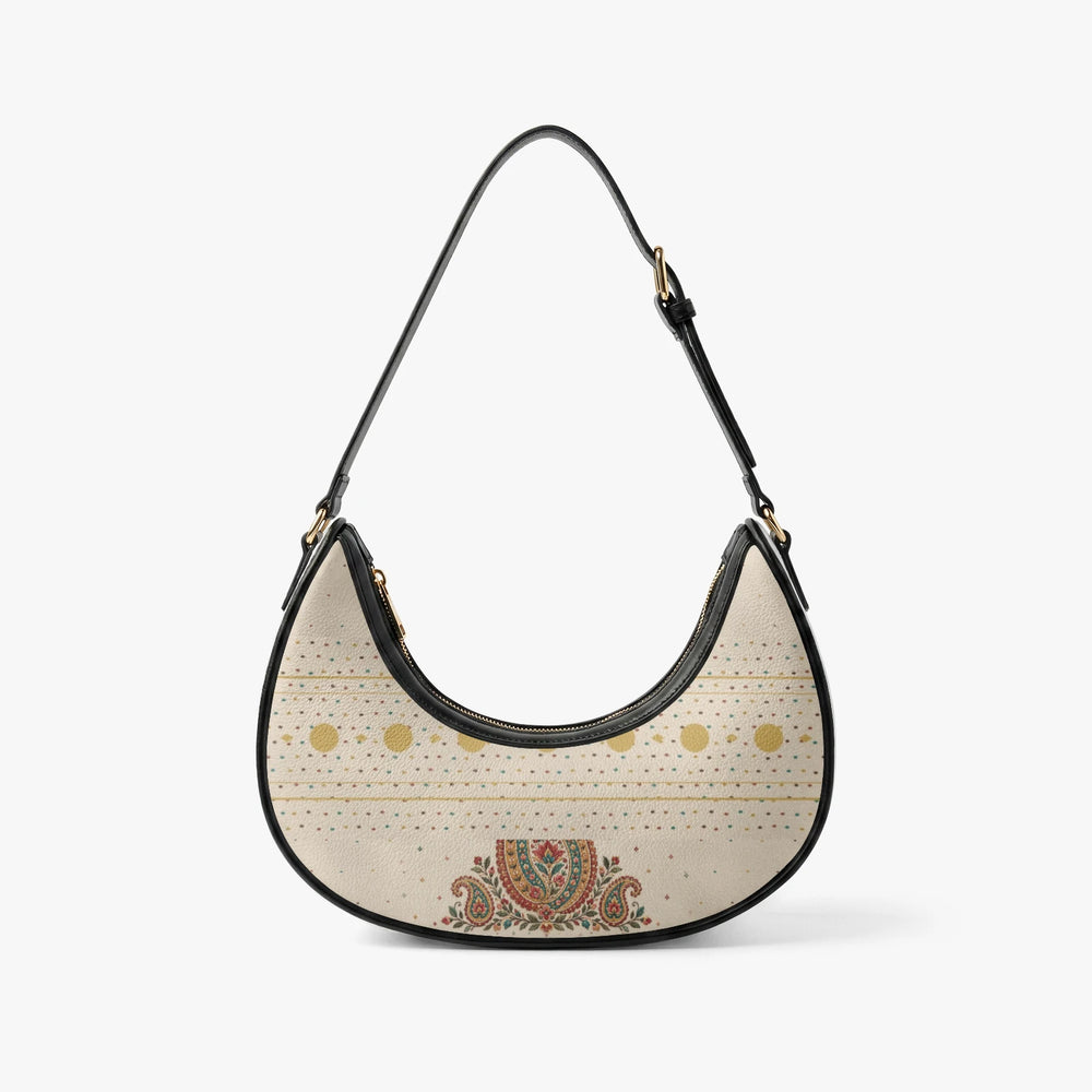 Embroidered Buta — Ivory Crescent Shoulder Bag — view 2