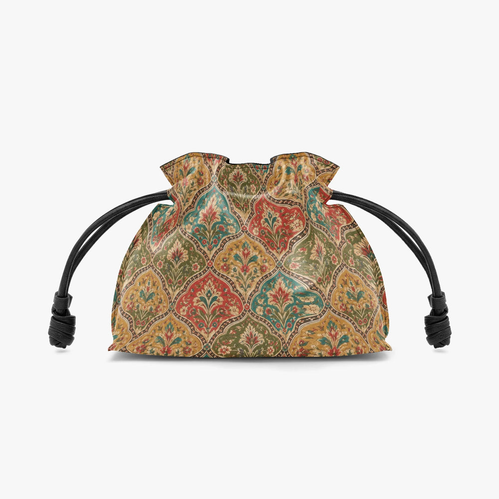 Mehrab Block Print — Ochre & Teal Drawstring Pouch Bag — view 2