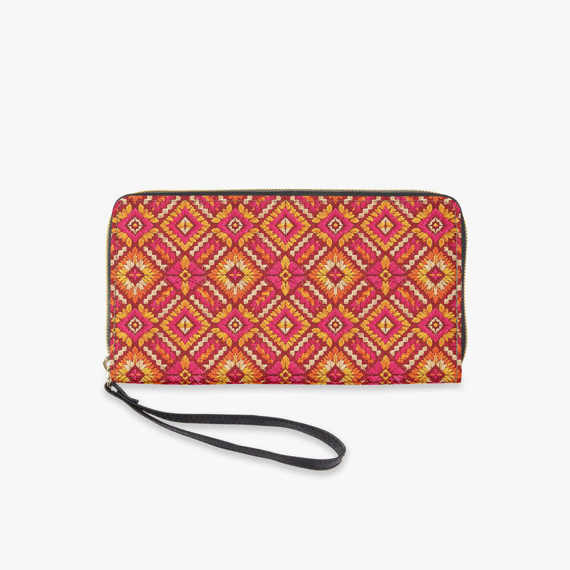 Phulkari — Saffron & Red Wristlet Clutch Wallet